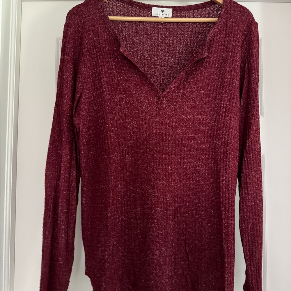 Socialite Burgundy Knit Long Sleeve Shirt
